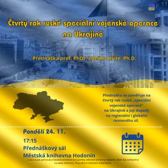 Přednáška se zaměřuje na čtvrtý rok ruské „speciální vojenské operace“ na Ukrajině a její dopady na regionální i globální rovnováhu sil. Analyzuje proměnu ruské strategie, adaptaci ukrajinské obrany a vyčerpání obou stran v dlouhodobém konfliktu. Přednáší prof. PhDr. Zdeněk Kříž, Ph.D. z Masarykovy univerzity.